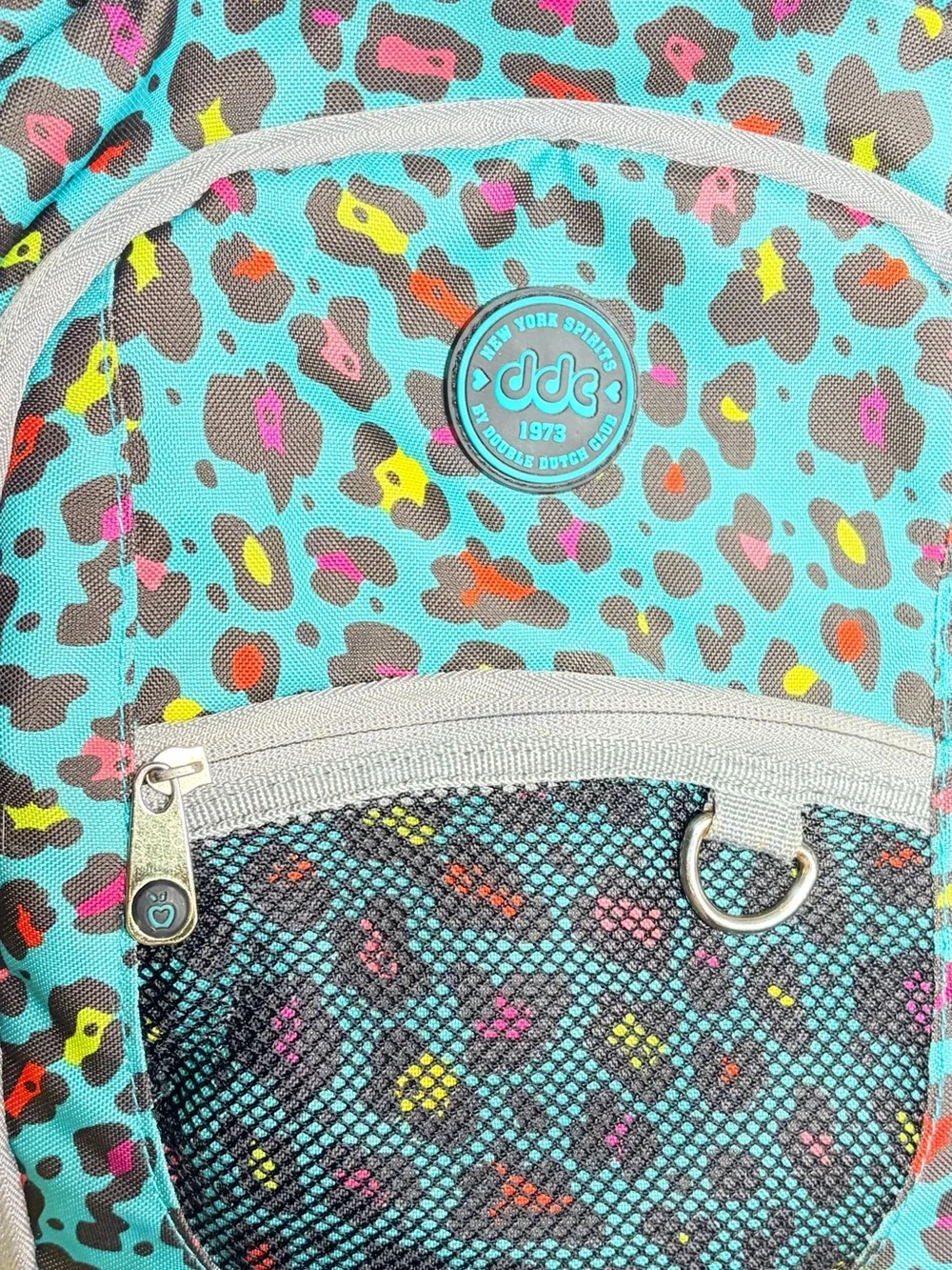 Double Dutch Club Teal Leopard Print Laptop Backpack with Padded Compartment
